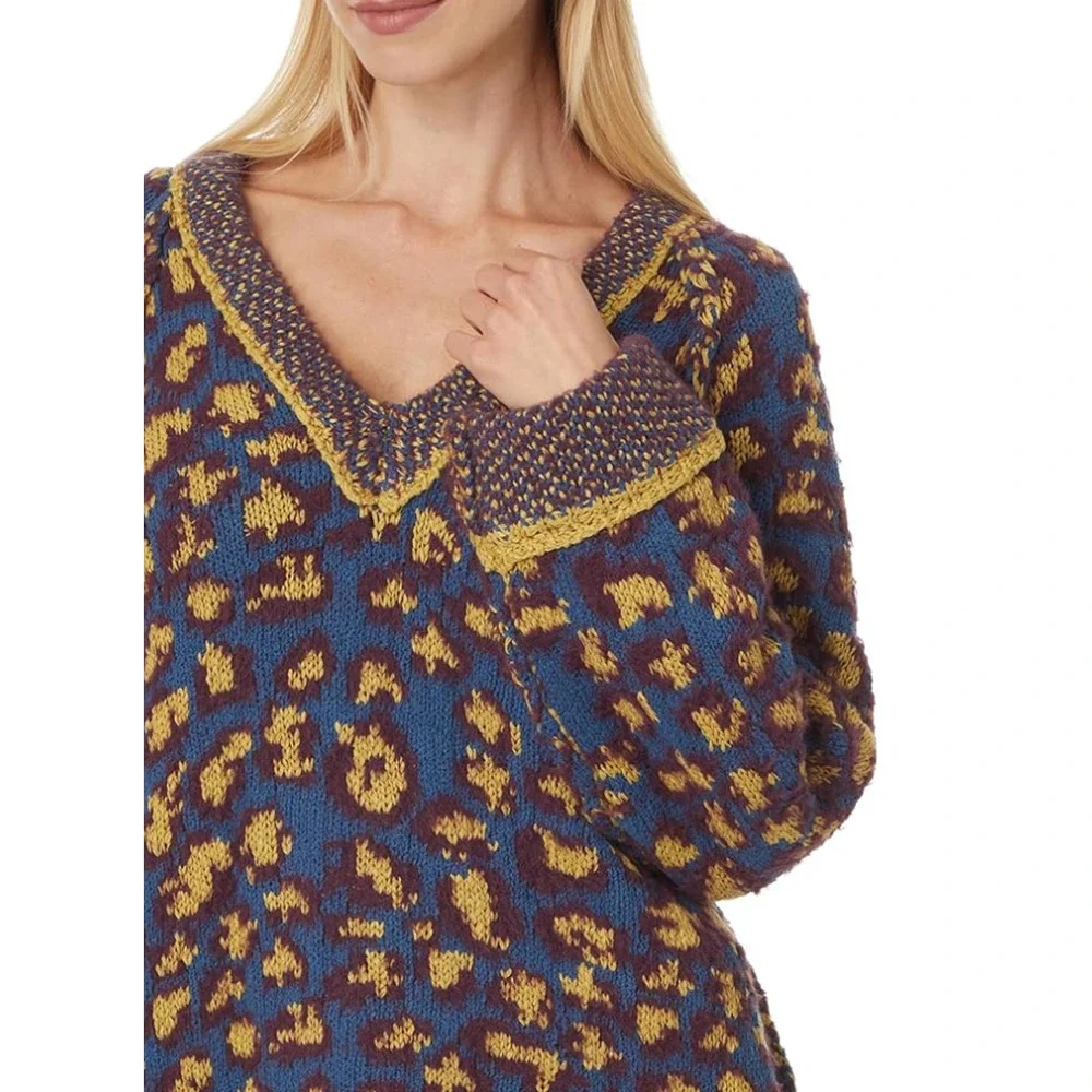 Free People Sweater Womens S Small Multi Little Animal Pullover V Neck Oversized